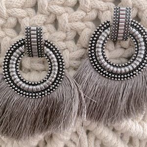 Paparazzi tassel earring never worn light gray & silver